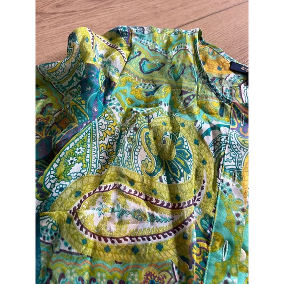 Brooks Brothers Womens Paisley Print Tunic Top XS Green Blue Yellow - Picture 6 of 6